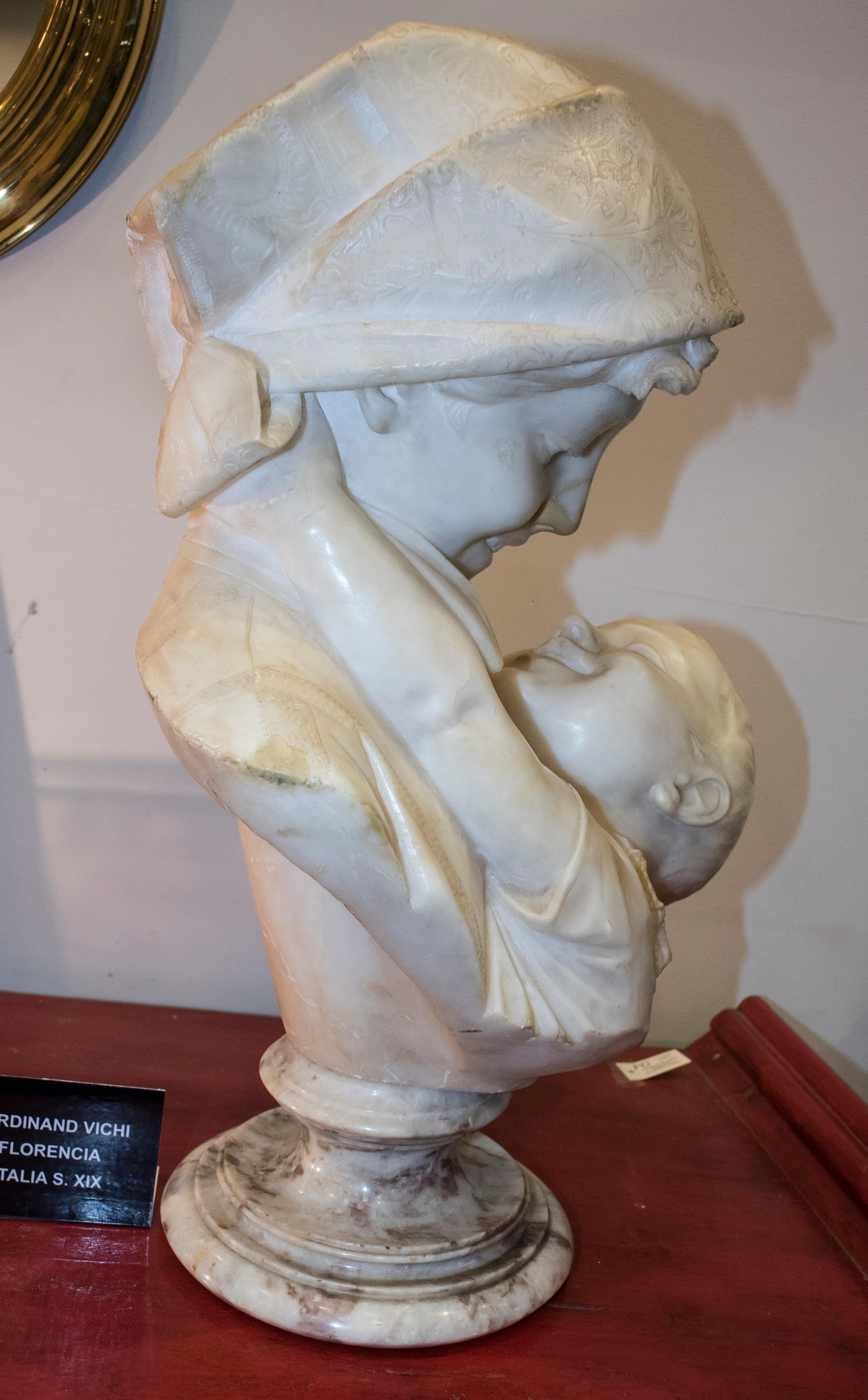 19th-Early 20th Century Alabaster Mother&child Ferdinand Vichi Italian Sculpture 1