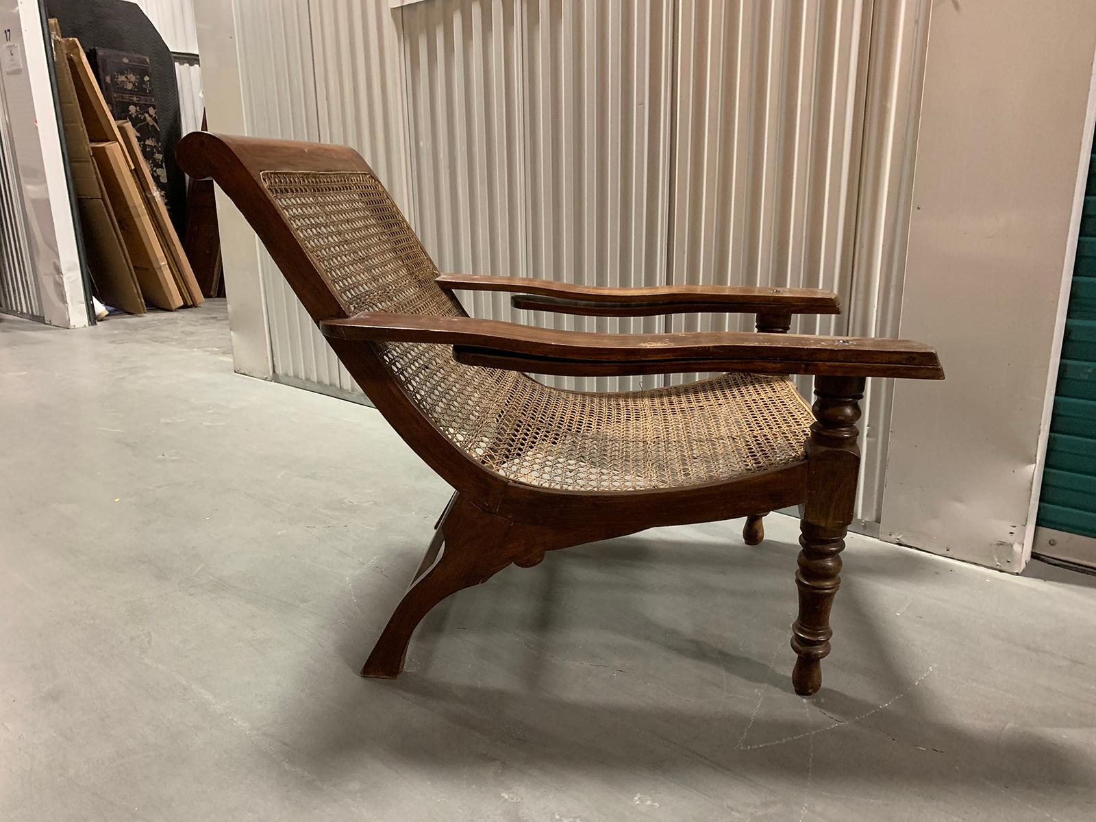 19th-Early 20th Century Anglo-Caribbean Caned Planters Chair with Leg Stretchers In Good Condition In Atlanta, GA