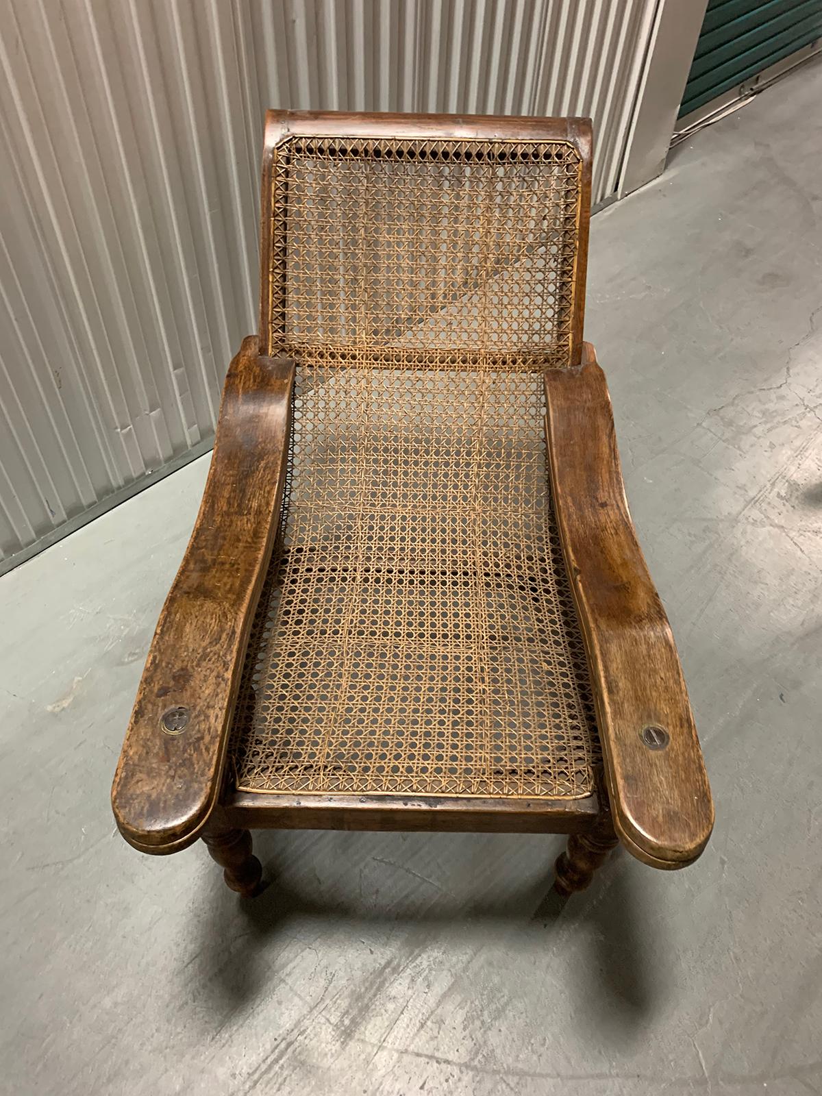 19th-Early 20th Century Anglo-Caribbean Caned Planters Chair with Leg Stretchers 1