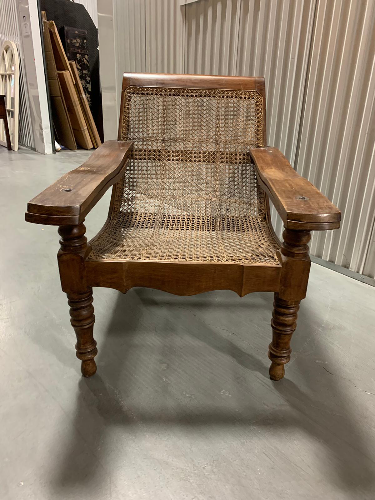 19th Century 19th-Early 20th Century Anglo-Caribbean Caned Planters Chair with Leg Stretchers