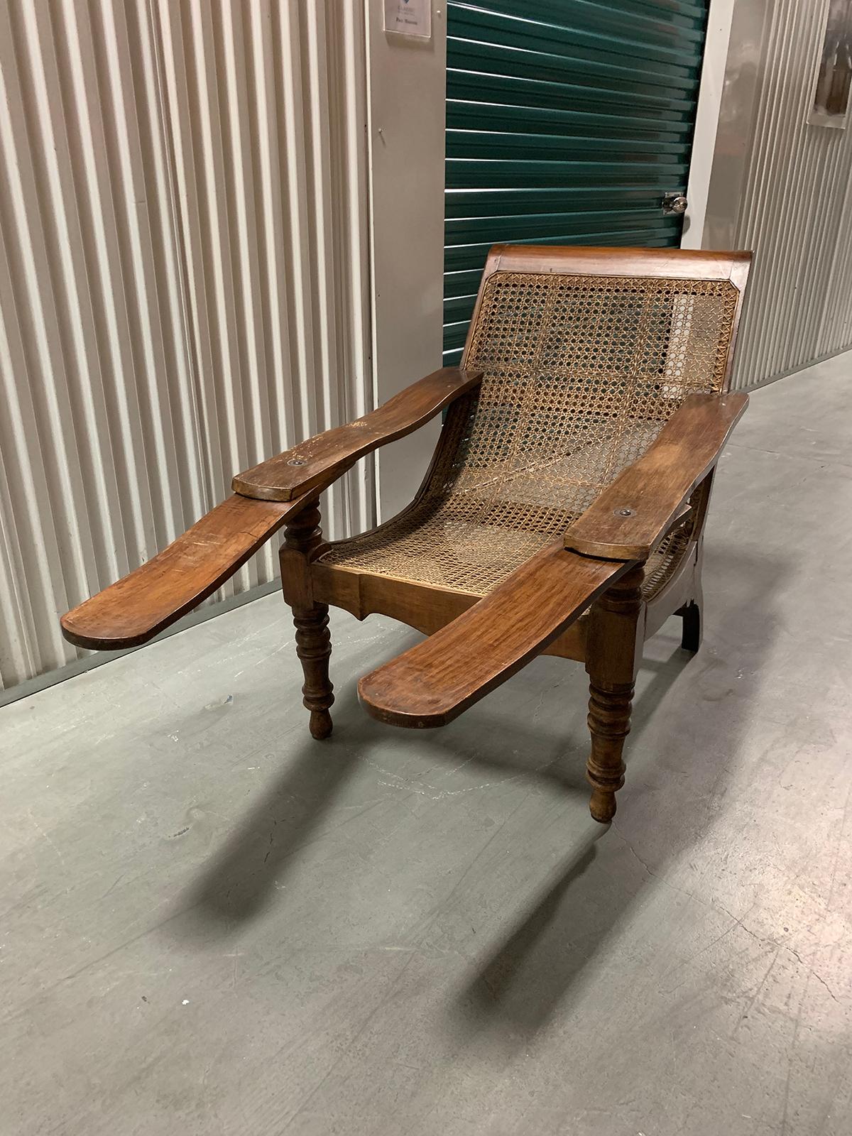 19th-Early 20th Century Anglo-Caribbean Caned Planters Chair with Leg Stretchers 1