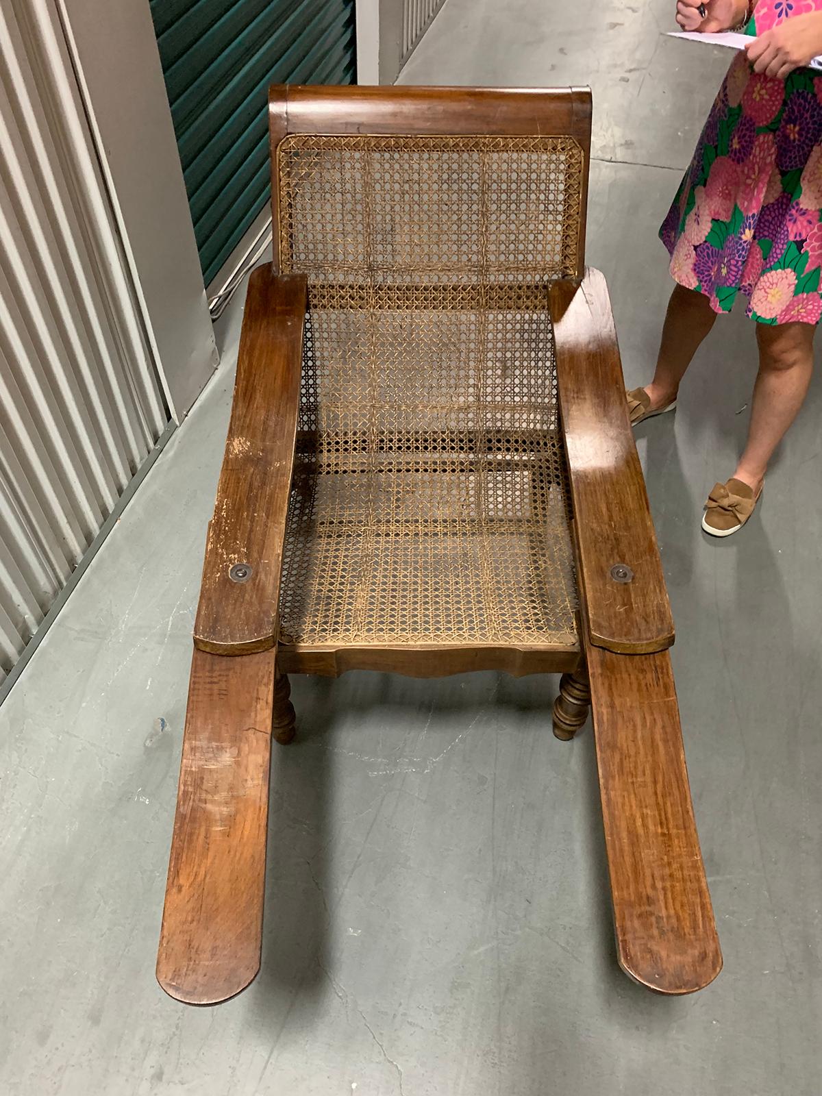 19th-Early 20th Century Anglo-Caribbean Caned Planters Chair with Leg Stretchers 2