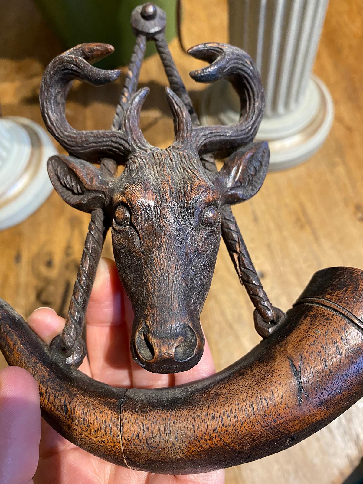 19th-Early 20th Century Carved Black Forest Deer Head with Horn 3
