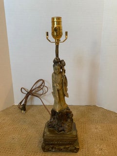 19th-Early 20th Century Carved Soapstone Figure with Old Mounts as Lamp
