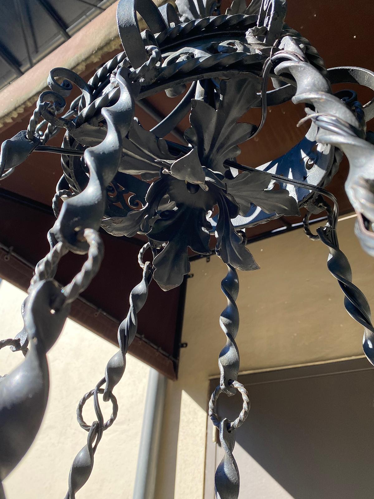 19th-Early 20th Century Continental Wrought Iron Eight-Arm Chandelier For Sale 8