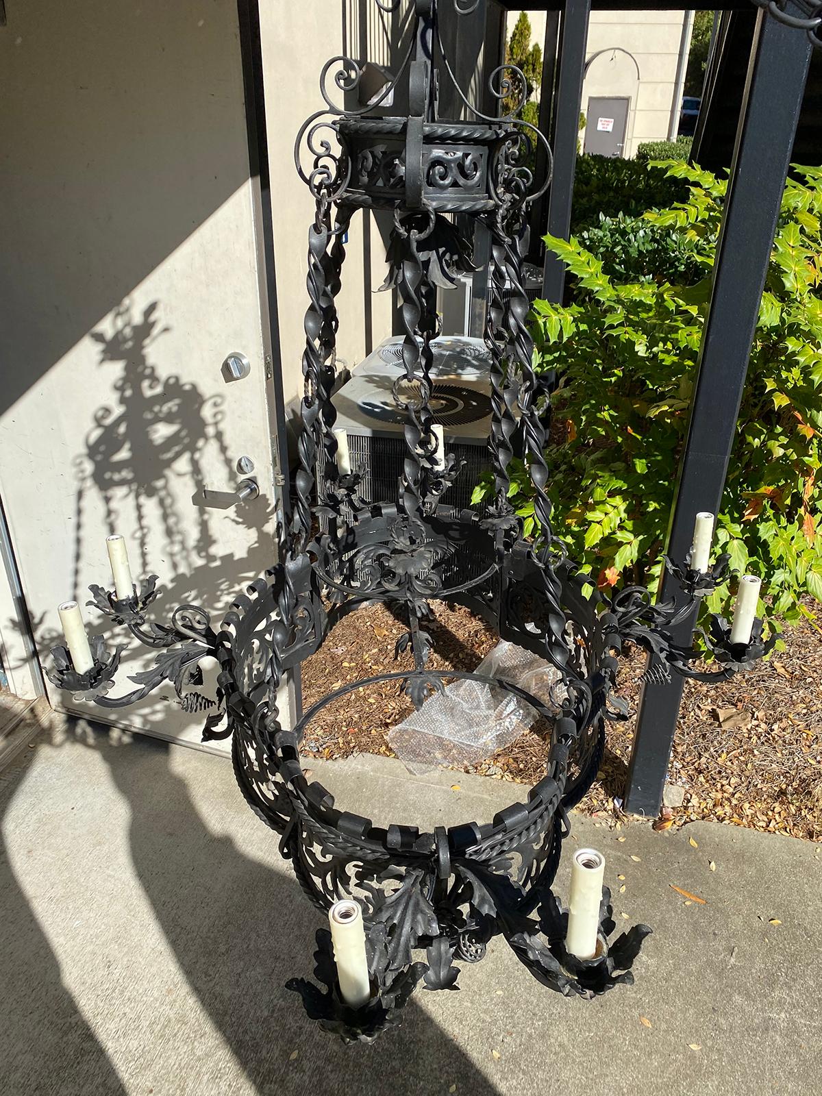 19th-Early 20th Century Continental Wrought Iron Eight-Arm Chandelier For Sale 9