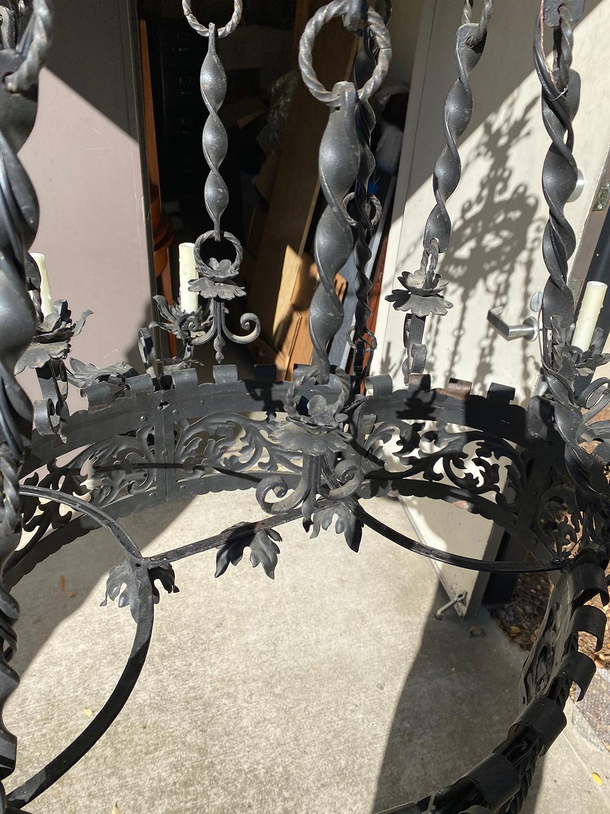 19th Century 19th-Early 20th Century Continental Wrought Iron Eight-Arm Chandelier For Sale