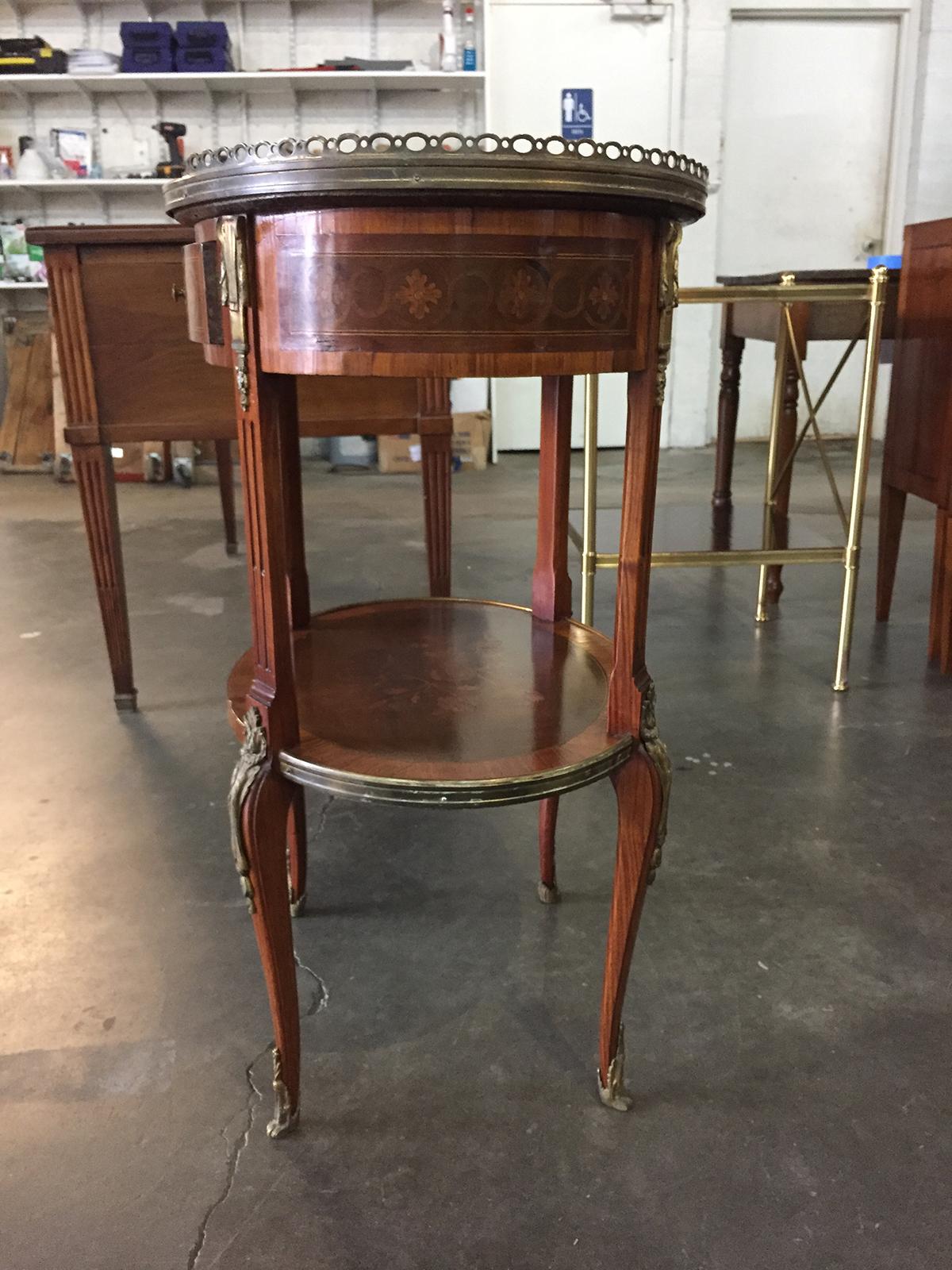 19th-Early 20th Century French Inlaid Side Table with Flowers, Marble Top In Good Condition For Sale In Atlanta, GA