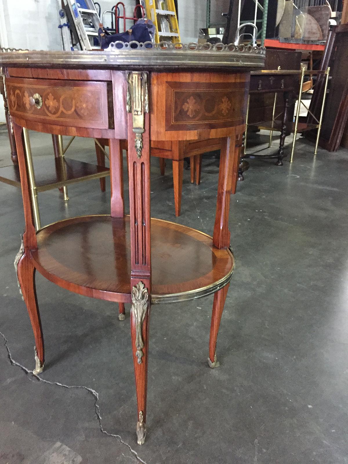 19th Century 19th-Early 20th Century French Inlaid Side Table with Flowers, Marble Top For Sale