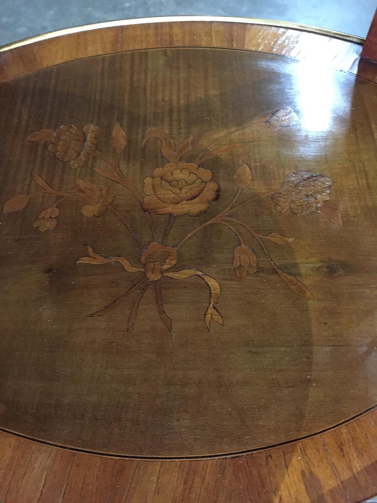 19th-Early 20th Century French Inlaid Side Table with Flowers, Marble Top For Sale 3