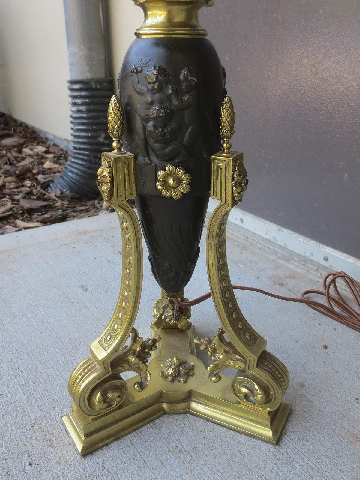 19th-early 20th century French marble and gilt bronze lamp
New wiring.