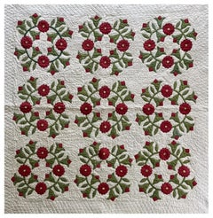 19th / Early 20th Century Hand Sewn Marriage Quilt with Rose of Sharon Wreath