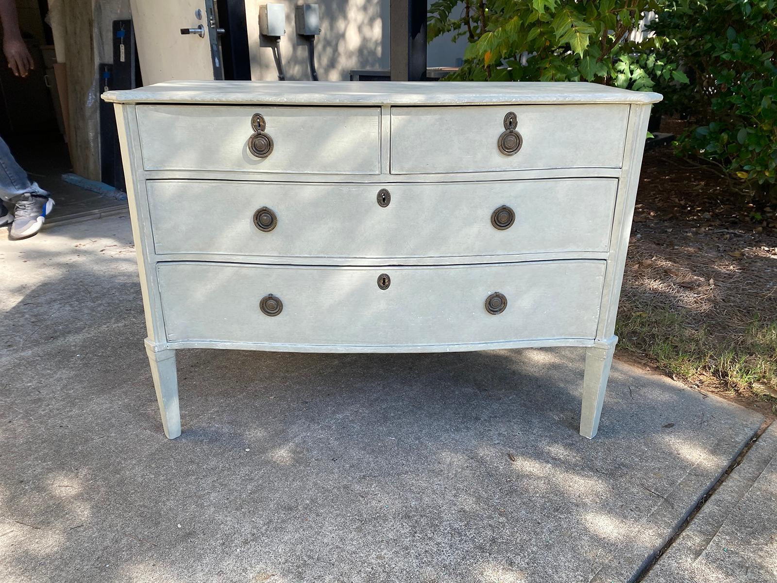 19th-early 20th century Italian four-drawer commode with custom painted finish
blue / green / gray hand painted custom finish.
