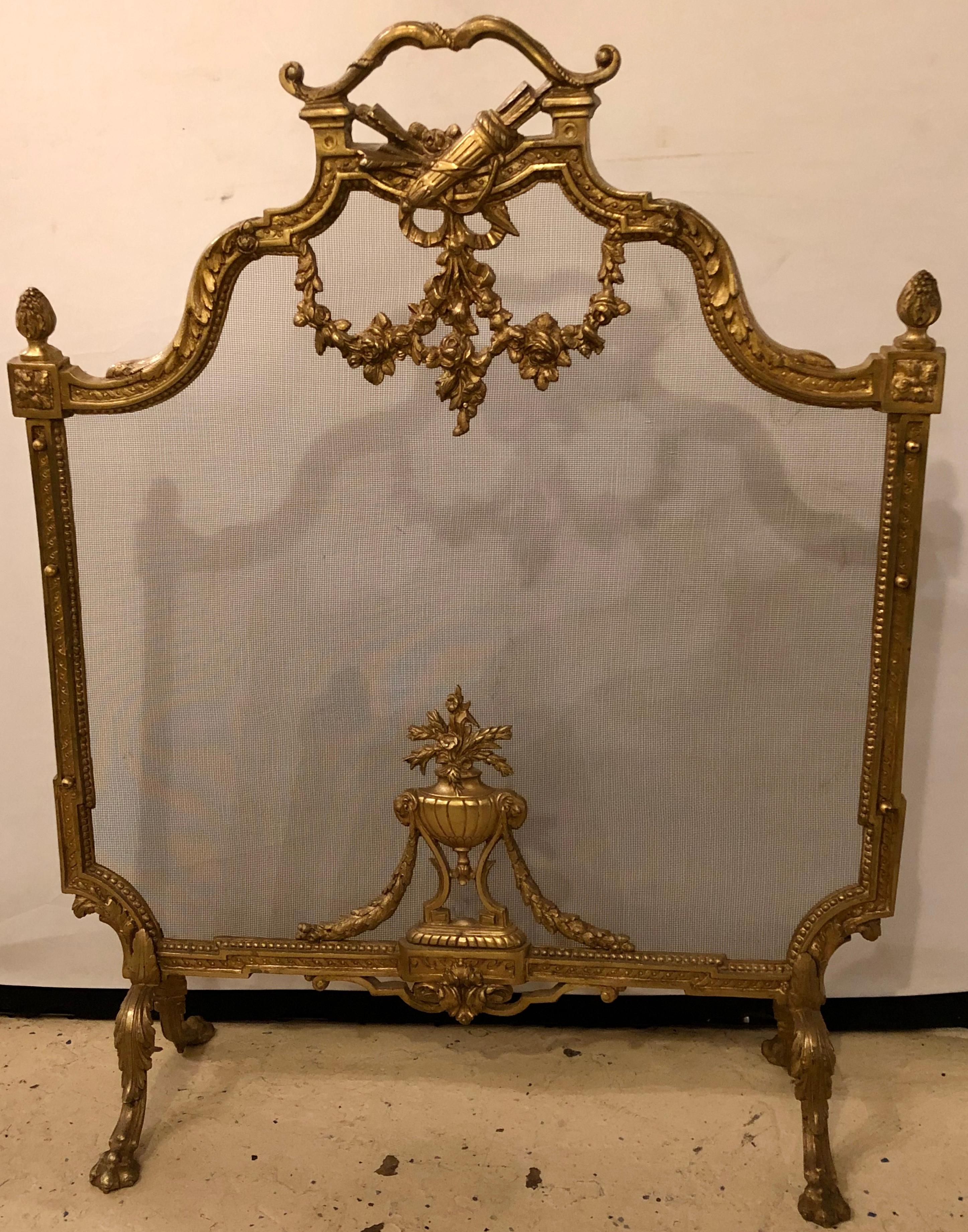19th-early 20th century Louis XVI style bronze firescreen.