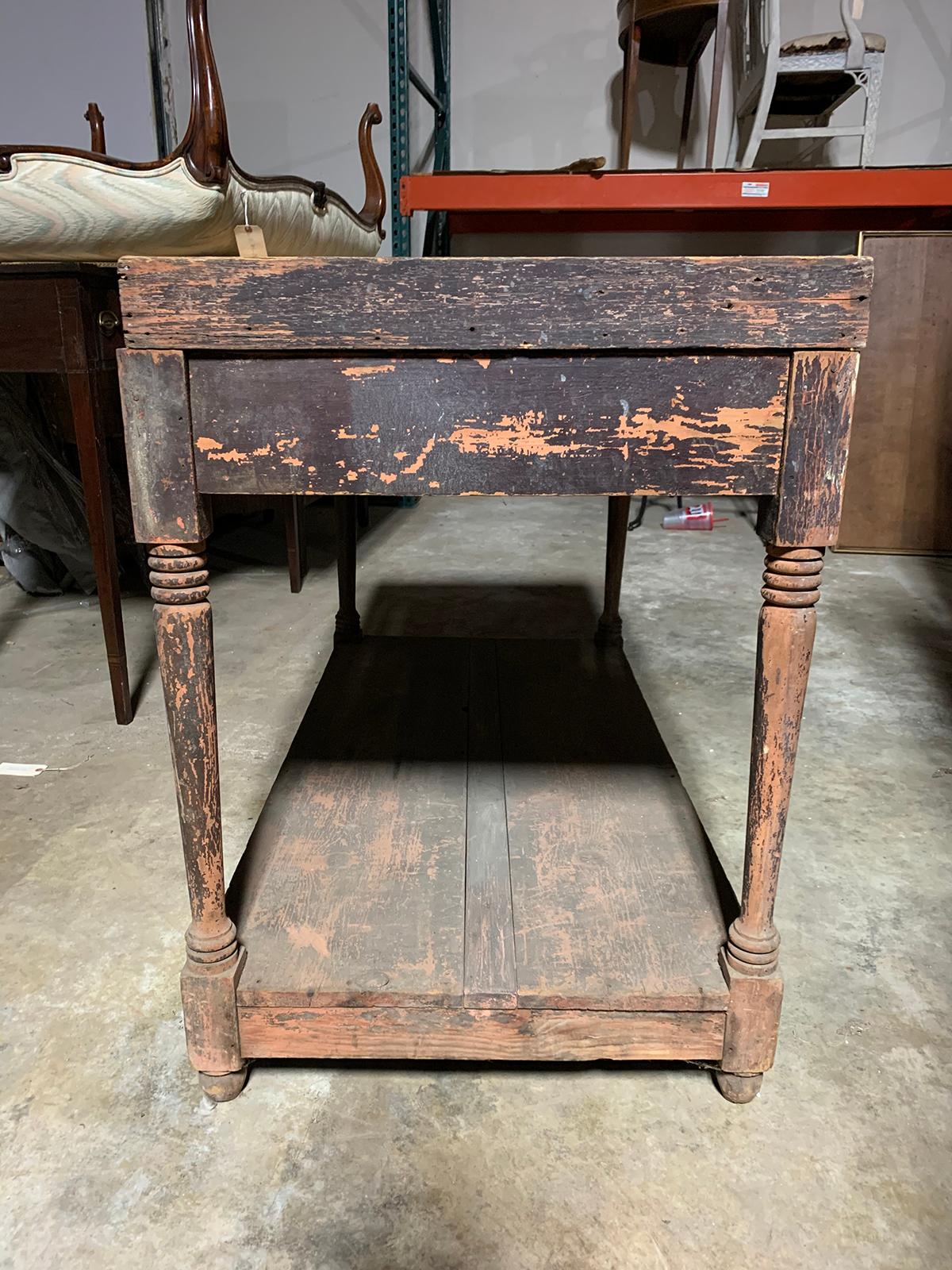 19th-Early 20th Century Primitive American Painted Work Table, Original Finish 11