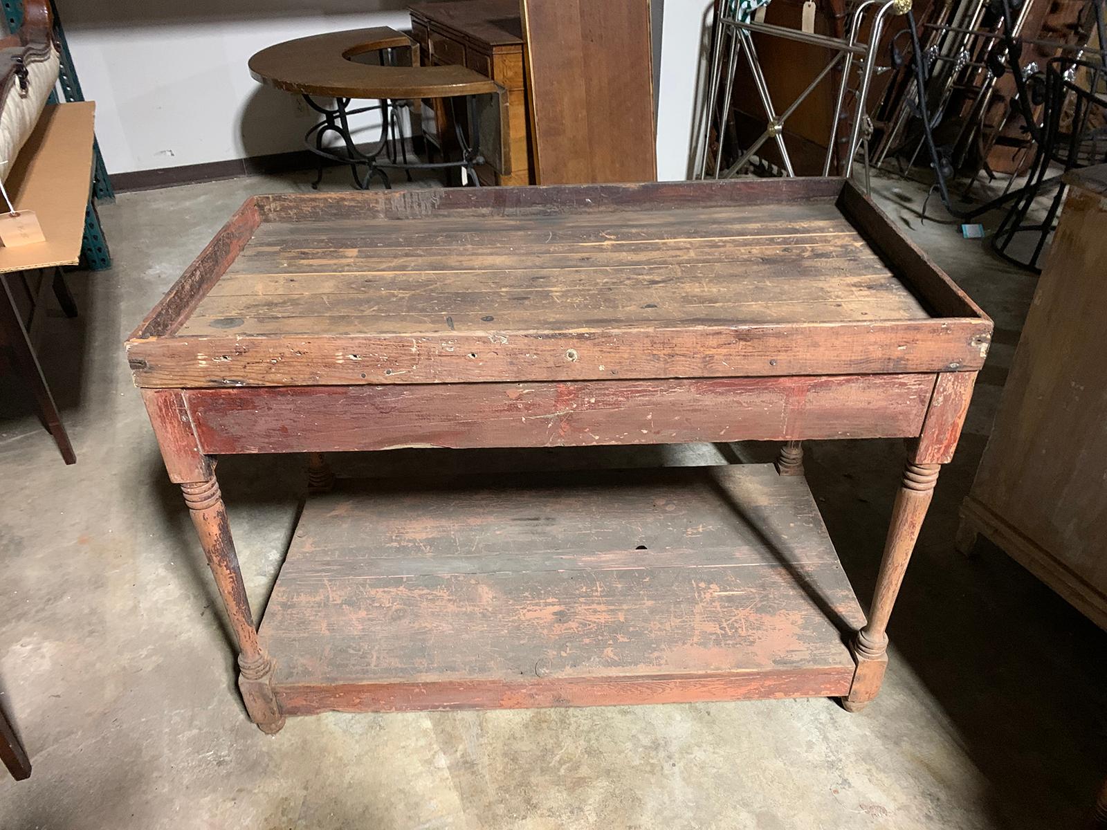 19th-Early 20th Century Primitive American Painted Work Table, Original Finish 14