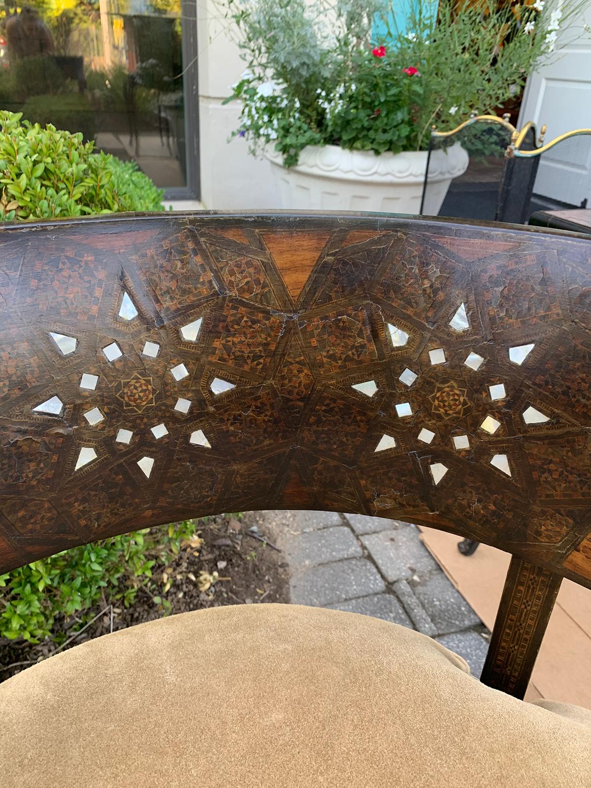Mother-of-Pearl 19th-Early 20th Century Syrian Inlaid Barrel Tub Chair