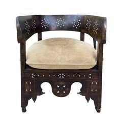 19th-Early 20th Century Syrian Inlaid Barrel Tub Chair