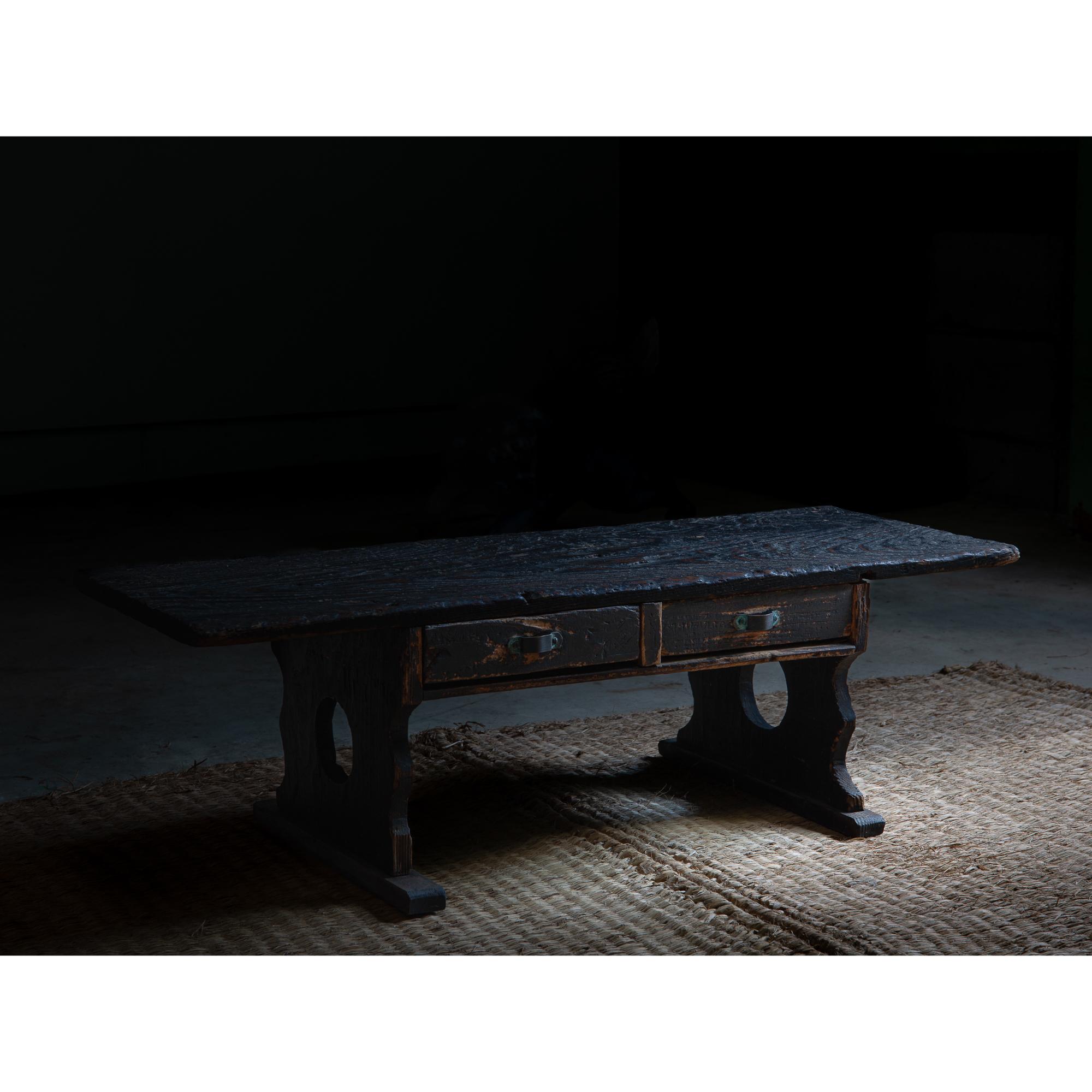 Wood 1860s Edo Japanese antique wabi sabi urushi low writing desk primitive tea table