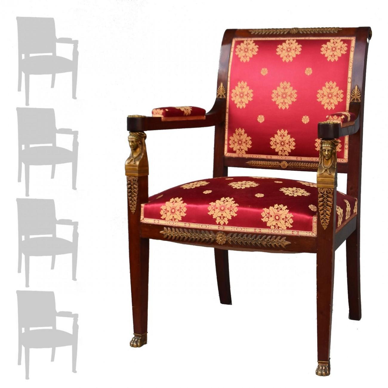 19th Empire Mahogany Salon Style Ormolu and Upholstered Silk 6