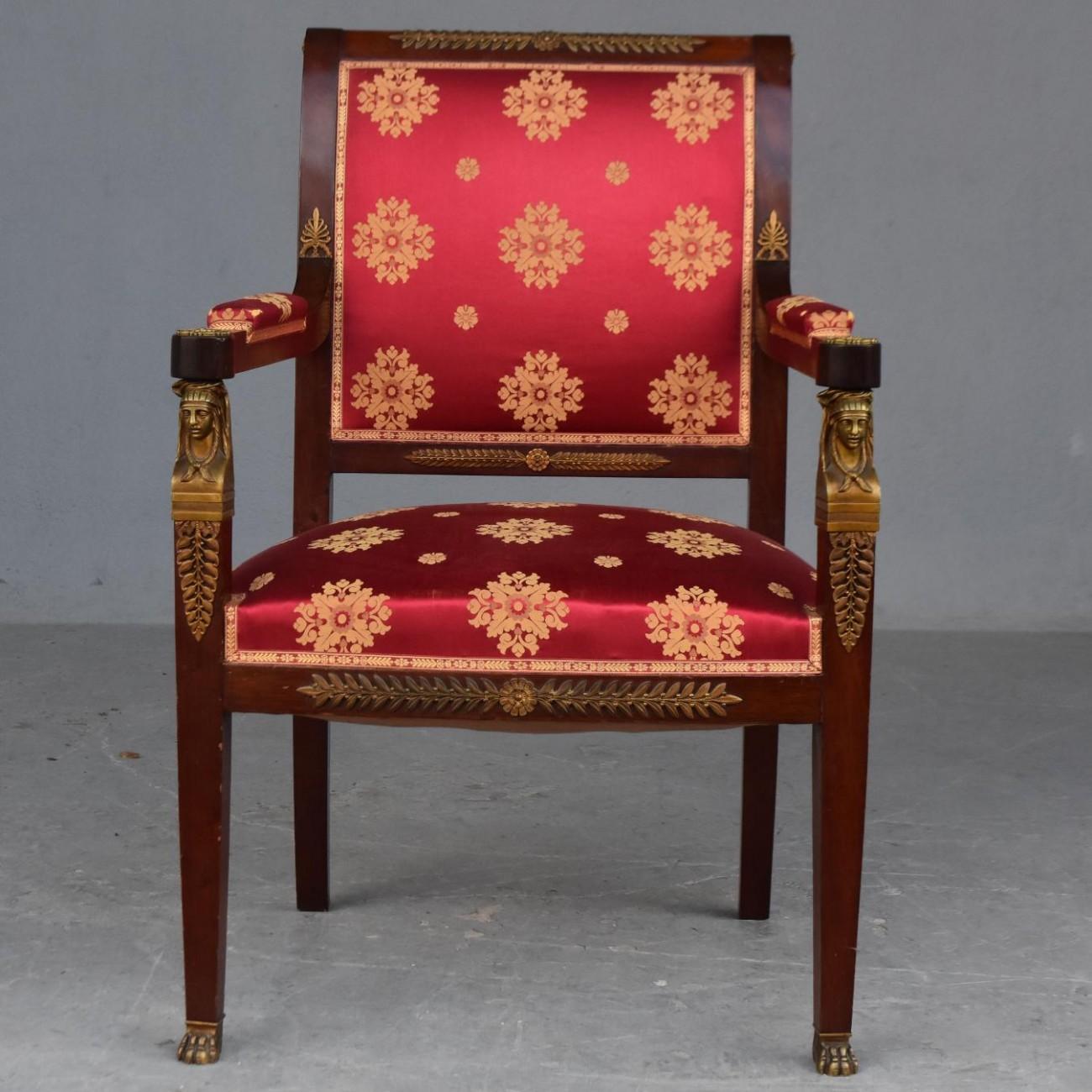 19th Empire Mahogany Salon Style Ormolu and Upholstered Silk 7