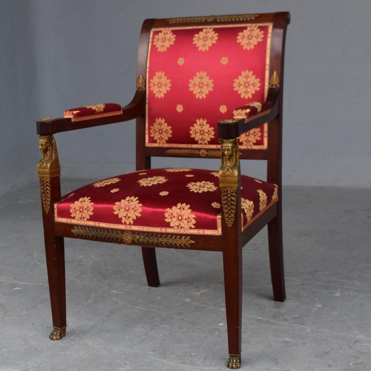 19th Empire Mahogany Salon Style Ormolu and Upholstered Silk 8