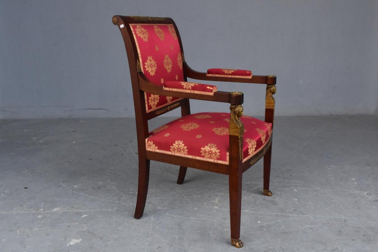 19th Empire Mahogany Salon Style Ormolu and Upholstered Silk 9