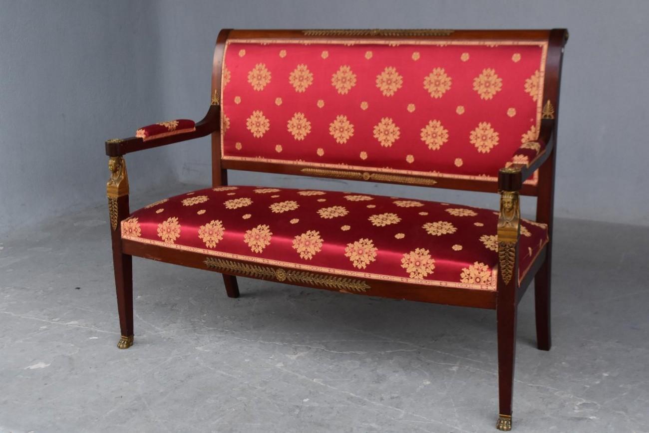 19th Empire Mahogany Salon Style Ormolu and Upholstered Silk 12
