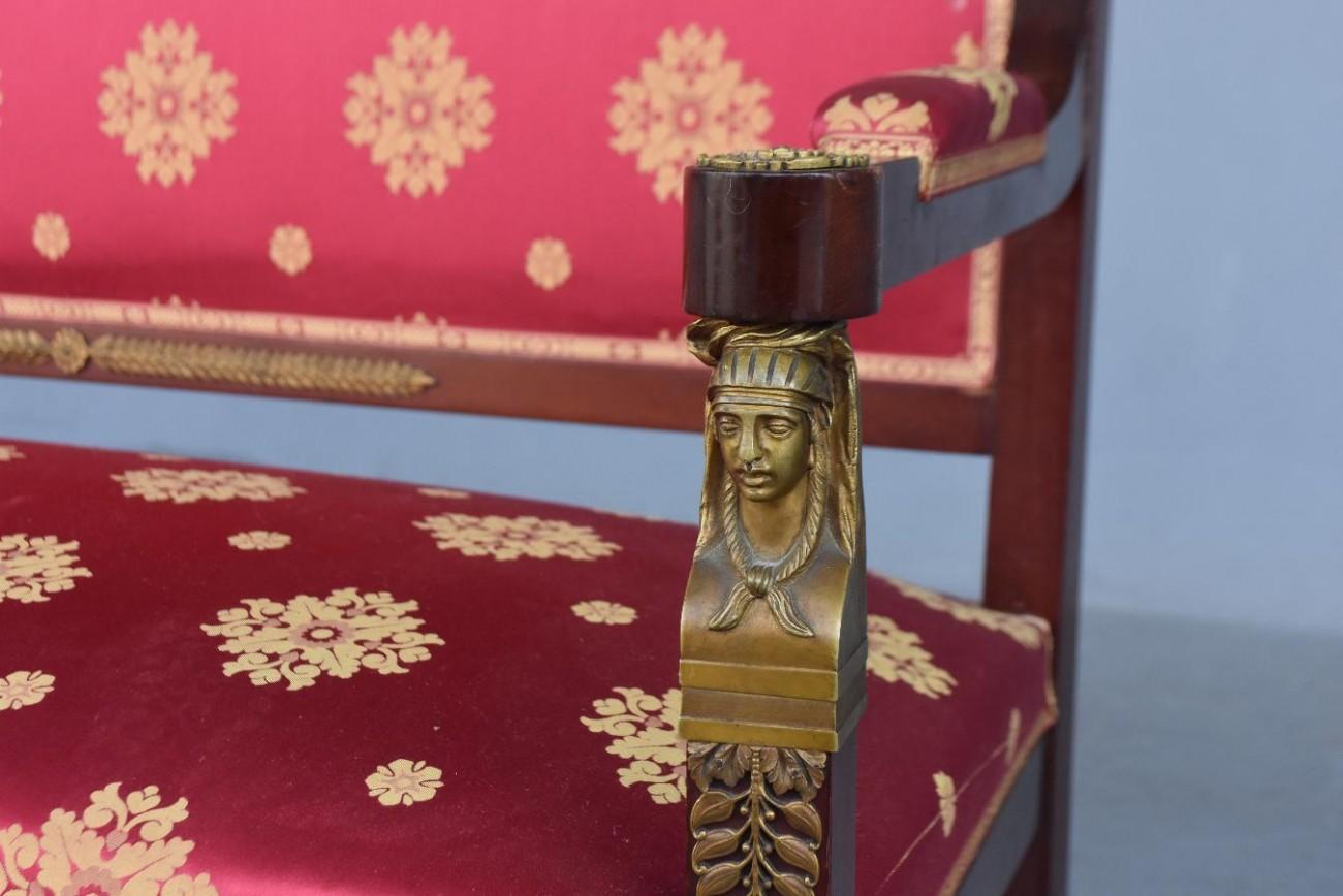 19th Empire Mahogany Salon Style Ormolu and Upholstered Silk 13