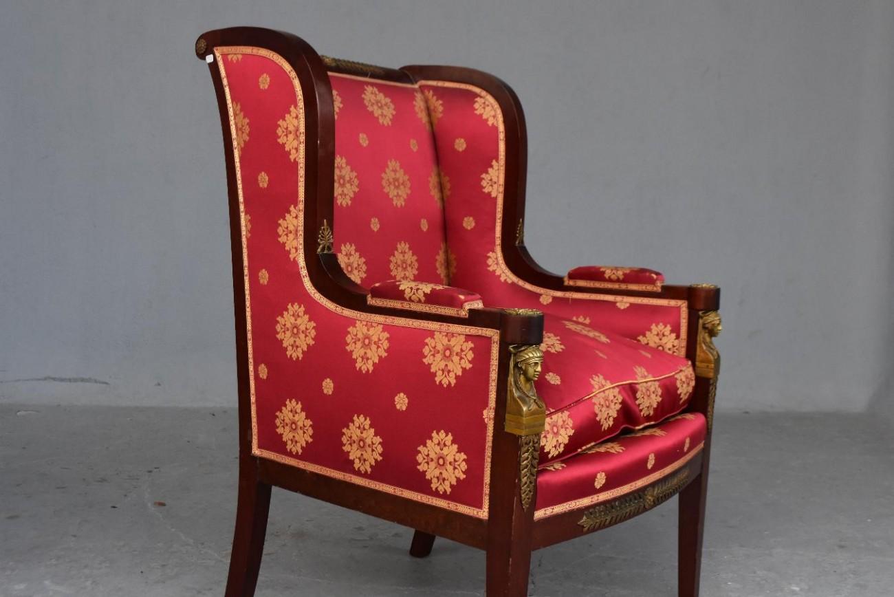 19th Empire Mahogany Salon Style Ormolu and Upholstered Silk 2