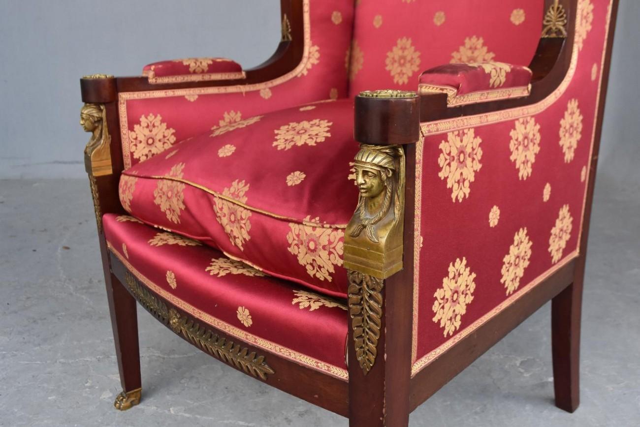 19th Empire Mahogany Salon Style Ormolu and Upholstered Silk 3