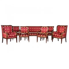 Antique 19th Empire Mahogany Salon Style Ormolu and Upholstered Silk