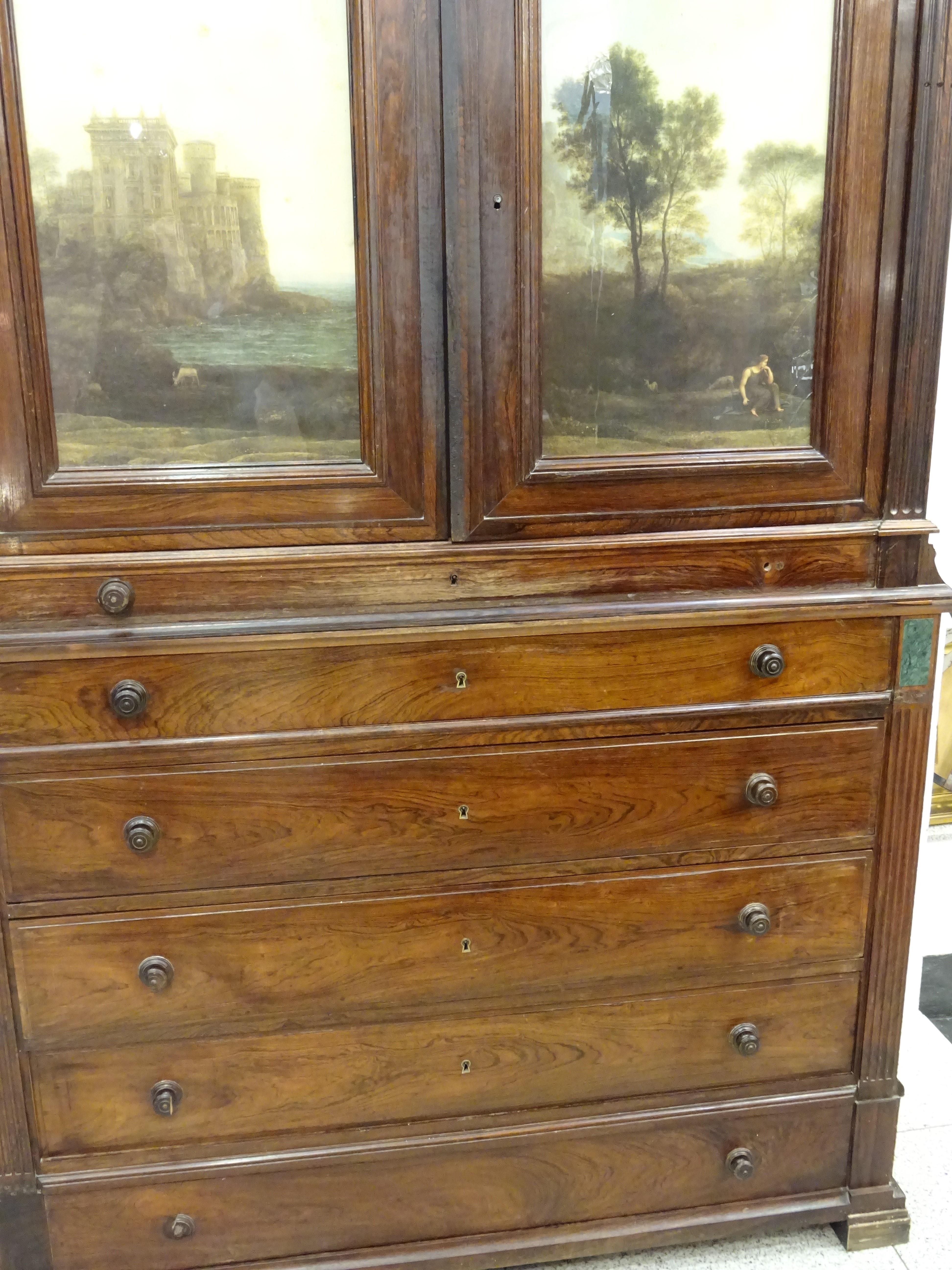 19thEngland Cupboard Georgian Hardwood, Glass Offsets, Green Marble Cupboard In Good Condition In Valladolid, ES