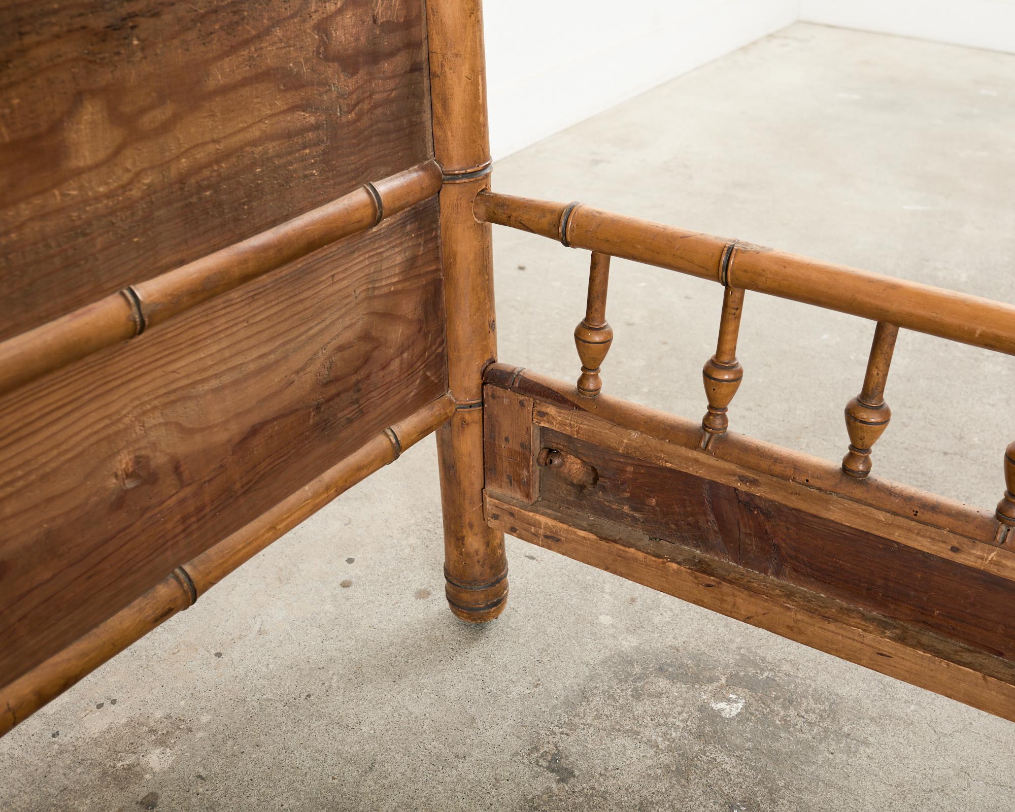 19th English Aesthetic Movement Faux Bamboo Pine Bed 7