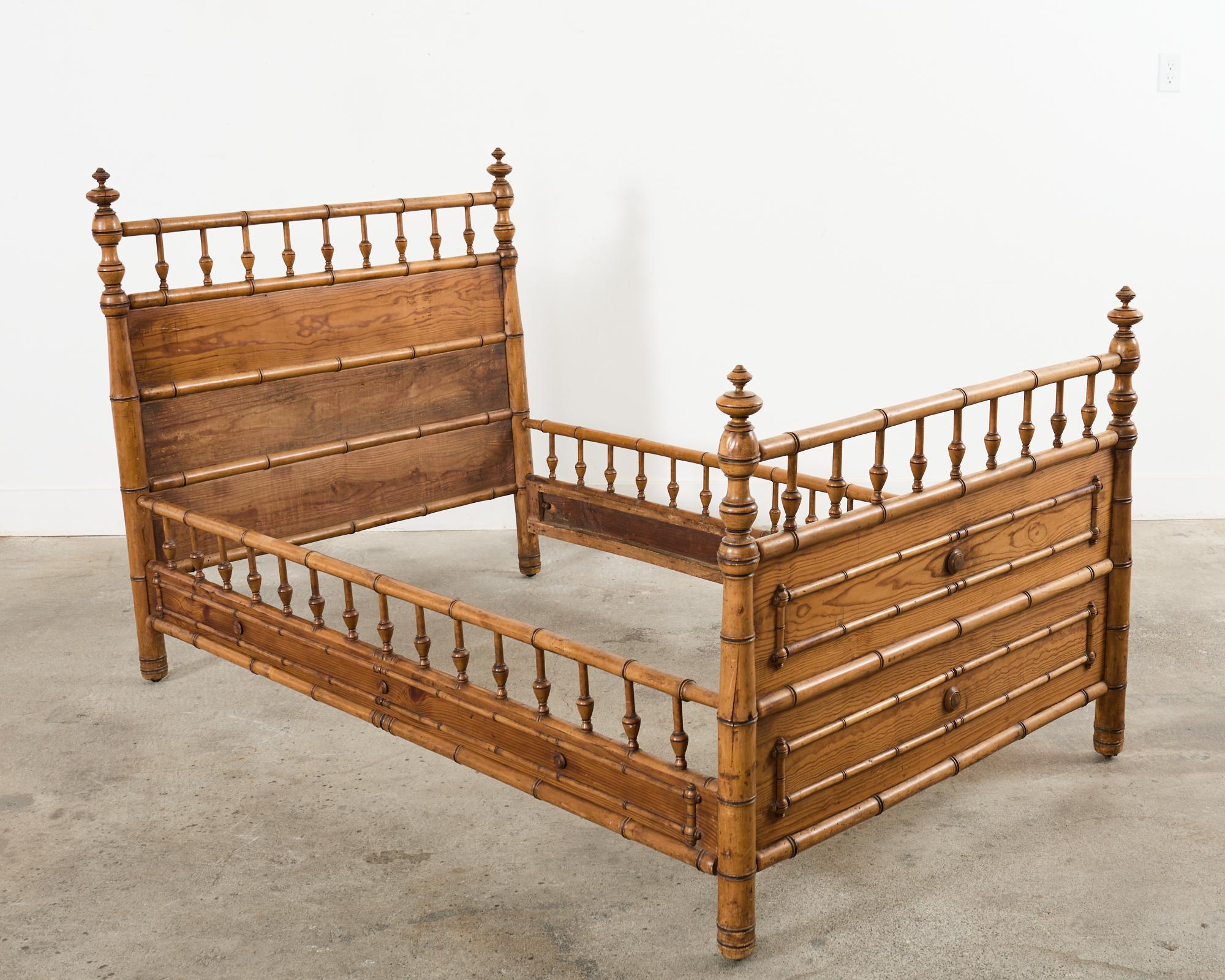 19th English Aesthetic Movement Faux Bamboo Pine Bed 10