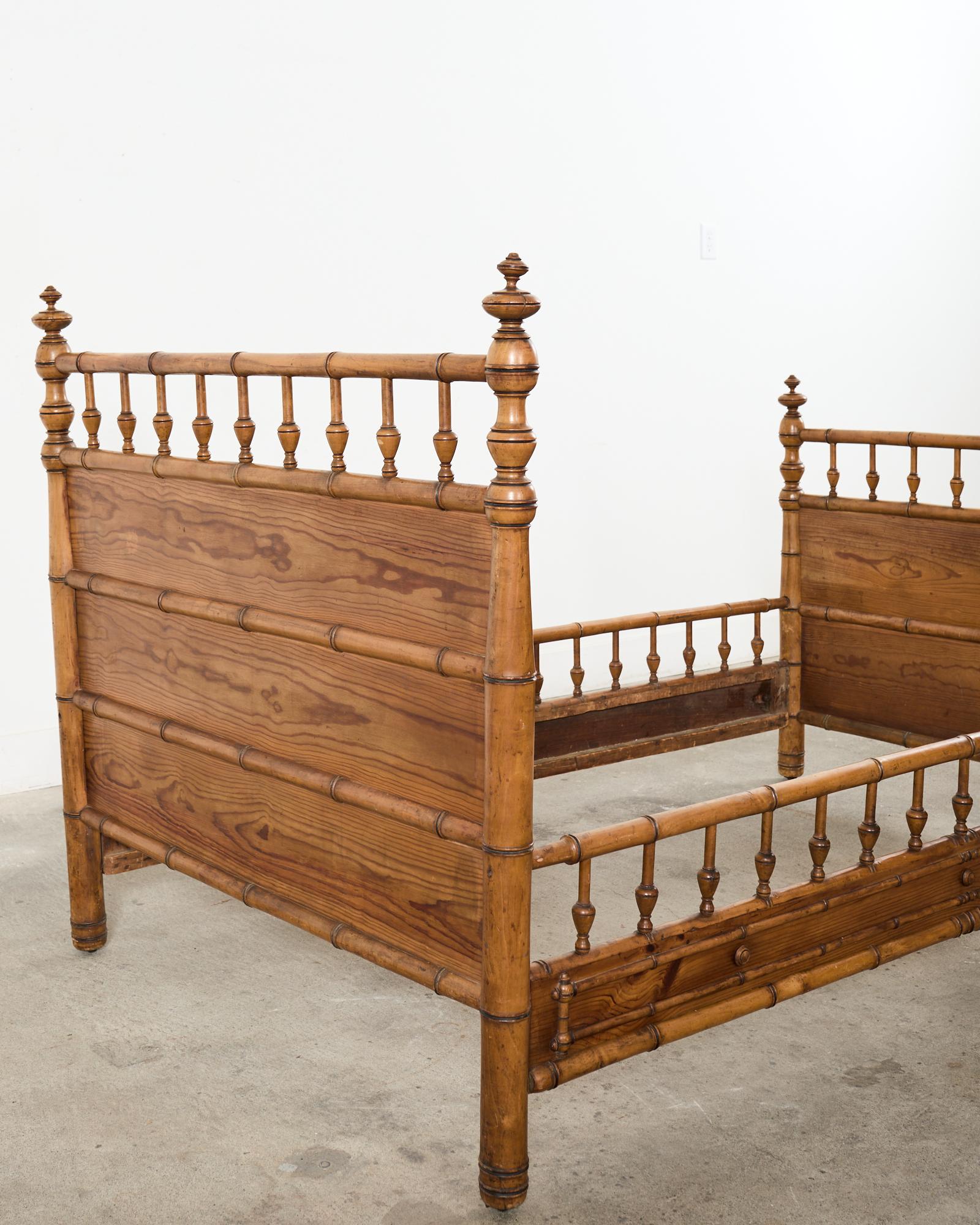 19th English Aesthetic Movement Faux Bamboo Pine Bed 11