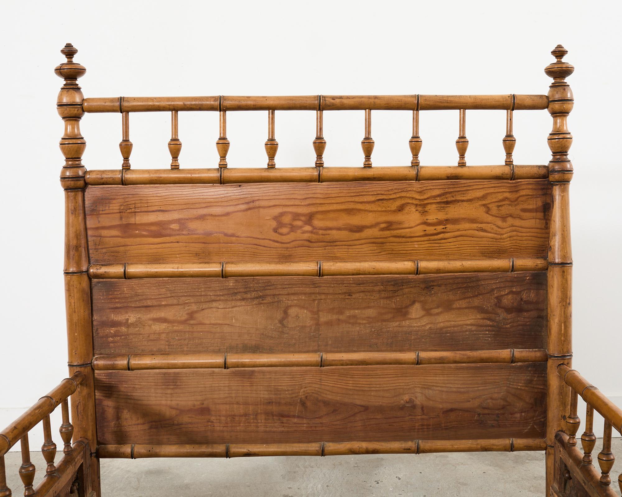 19th English Aesthetic Movement Faux Bamboo Pine Bed 12
