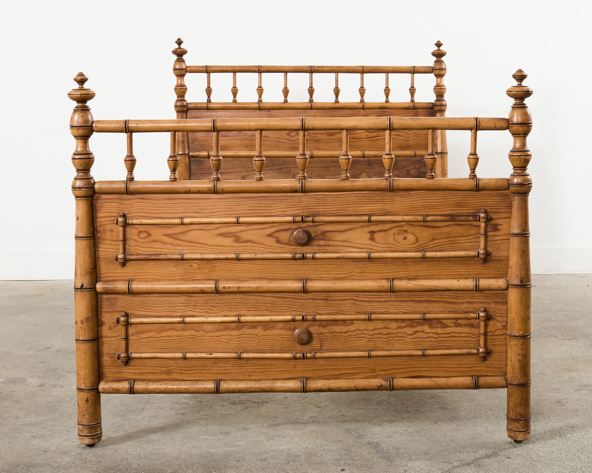 European 19th English Aesthetic Movement Faux Bamboo Pine Bed