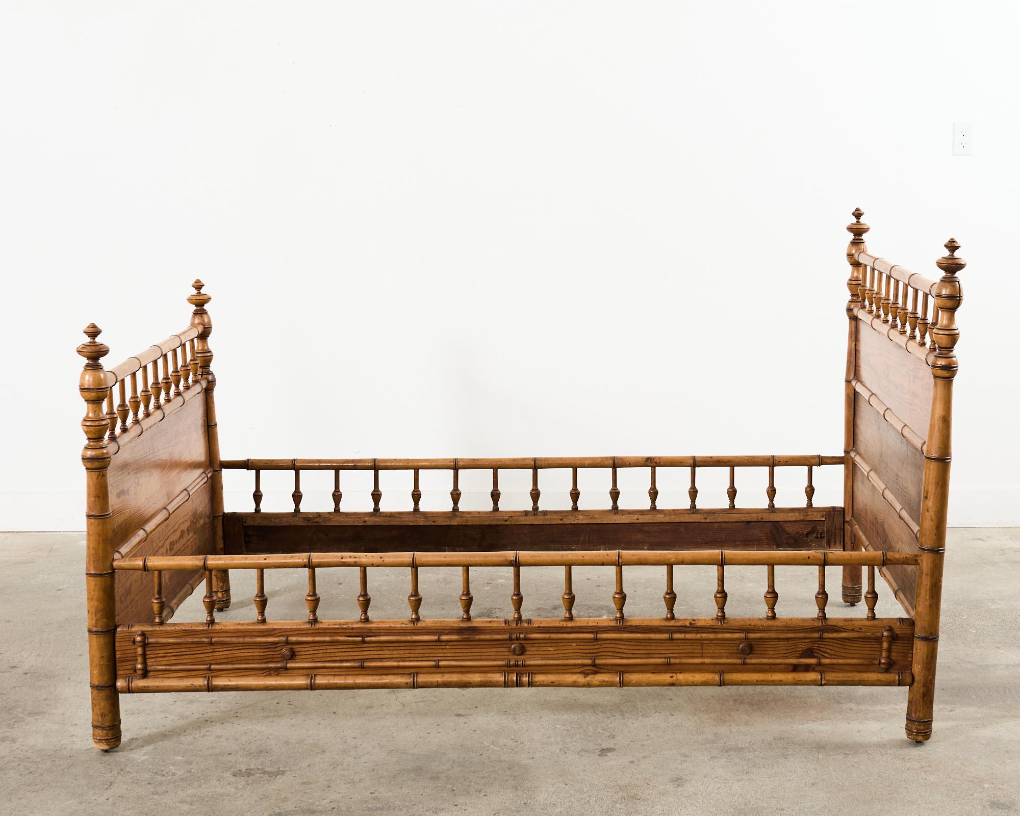 Hand-Crafted 19th English Aesthetic Movement Faux Bamboo Pine Bed