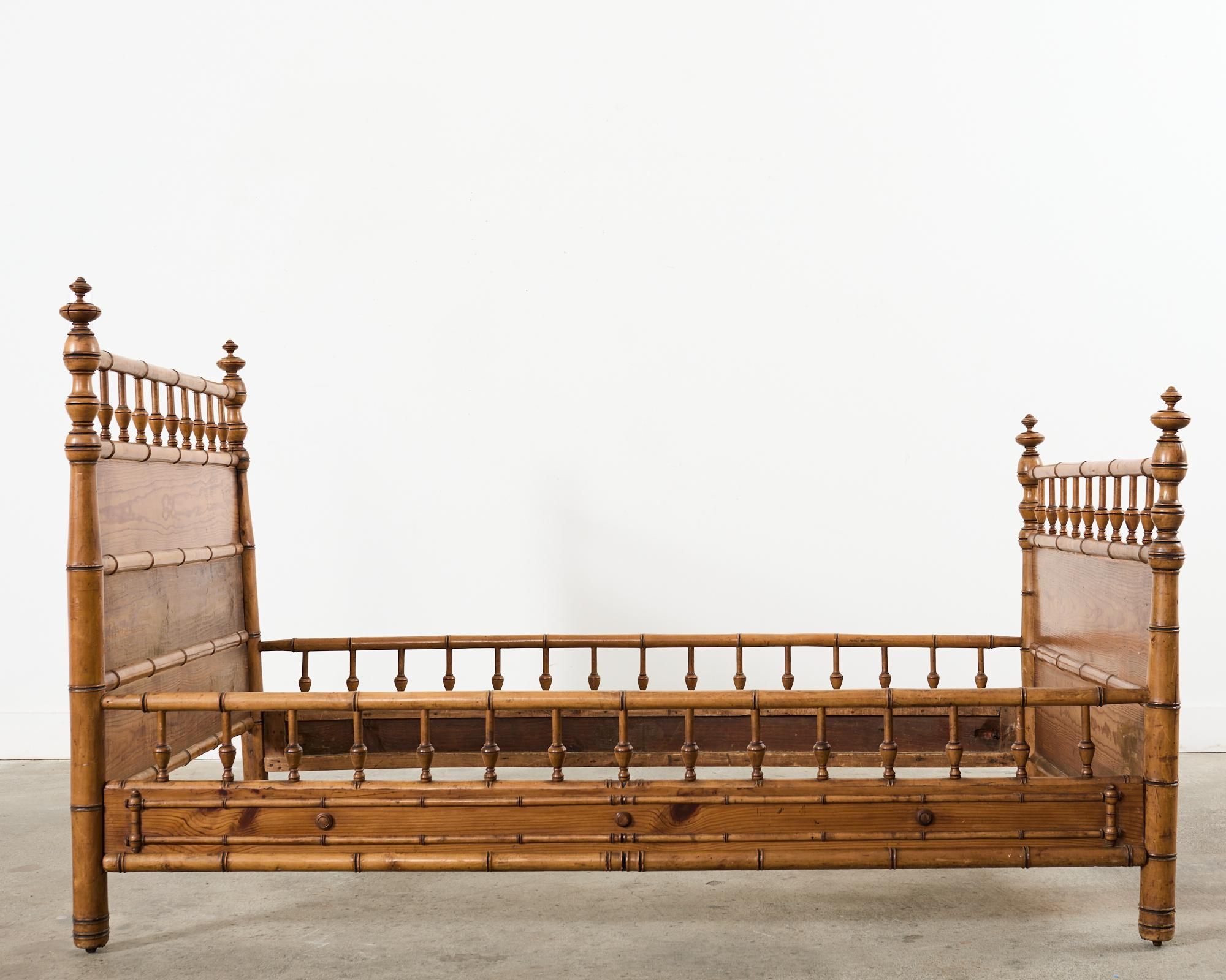 19th English Aesthetic Movement Faux Bamboo Pine Bed 2