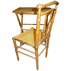 English Campaign Wood and Rattan Writing Desk Folding Table and Chair