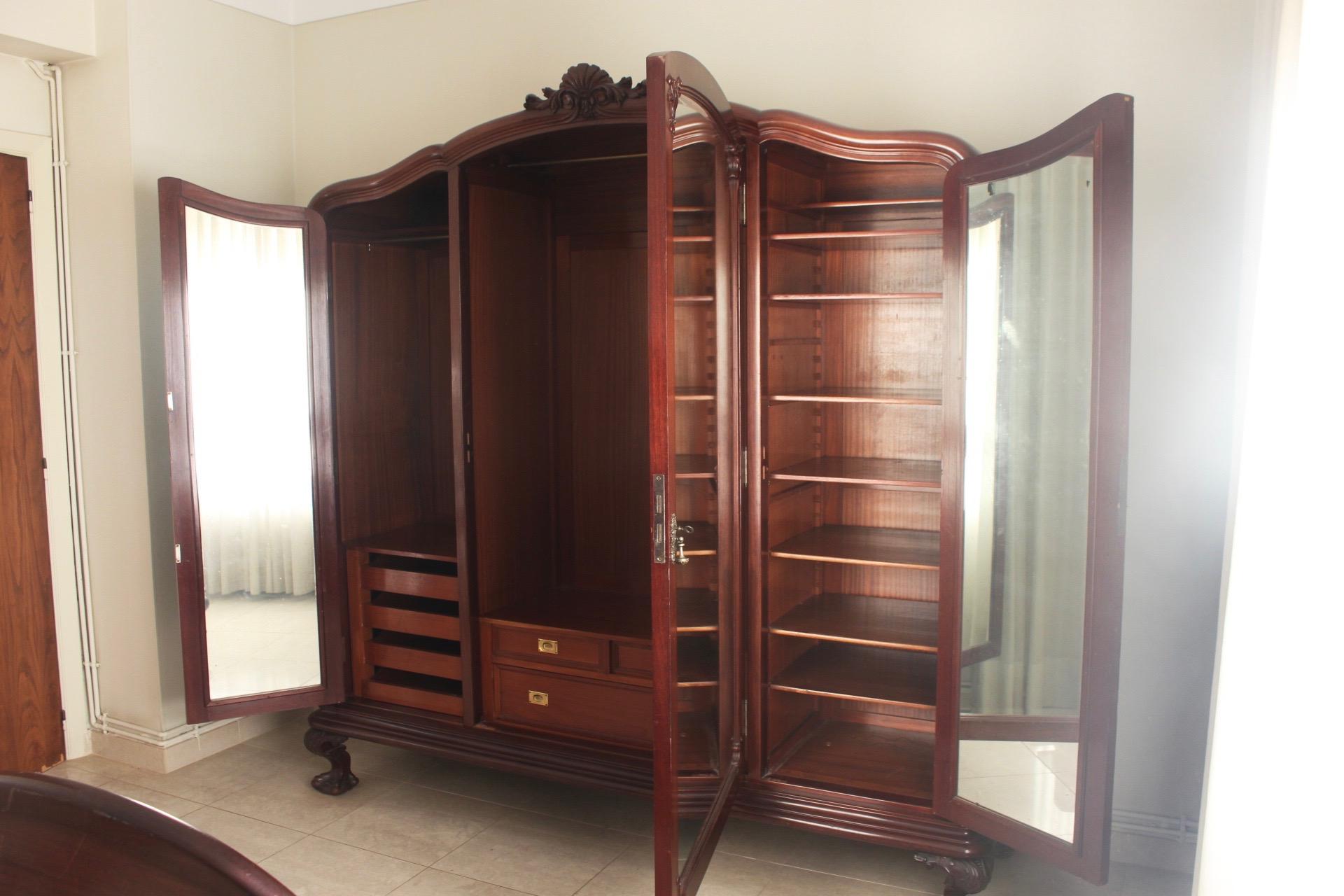 English Chippendale Ball & Claw Mahogany Wood Armoire or Wardrobe with 3 Vanity Mirrors For Sale