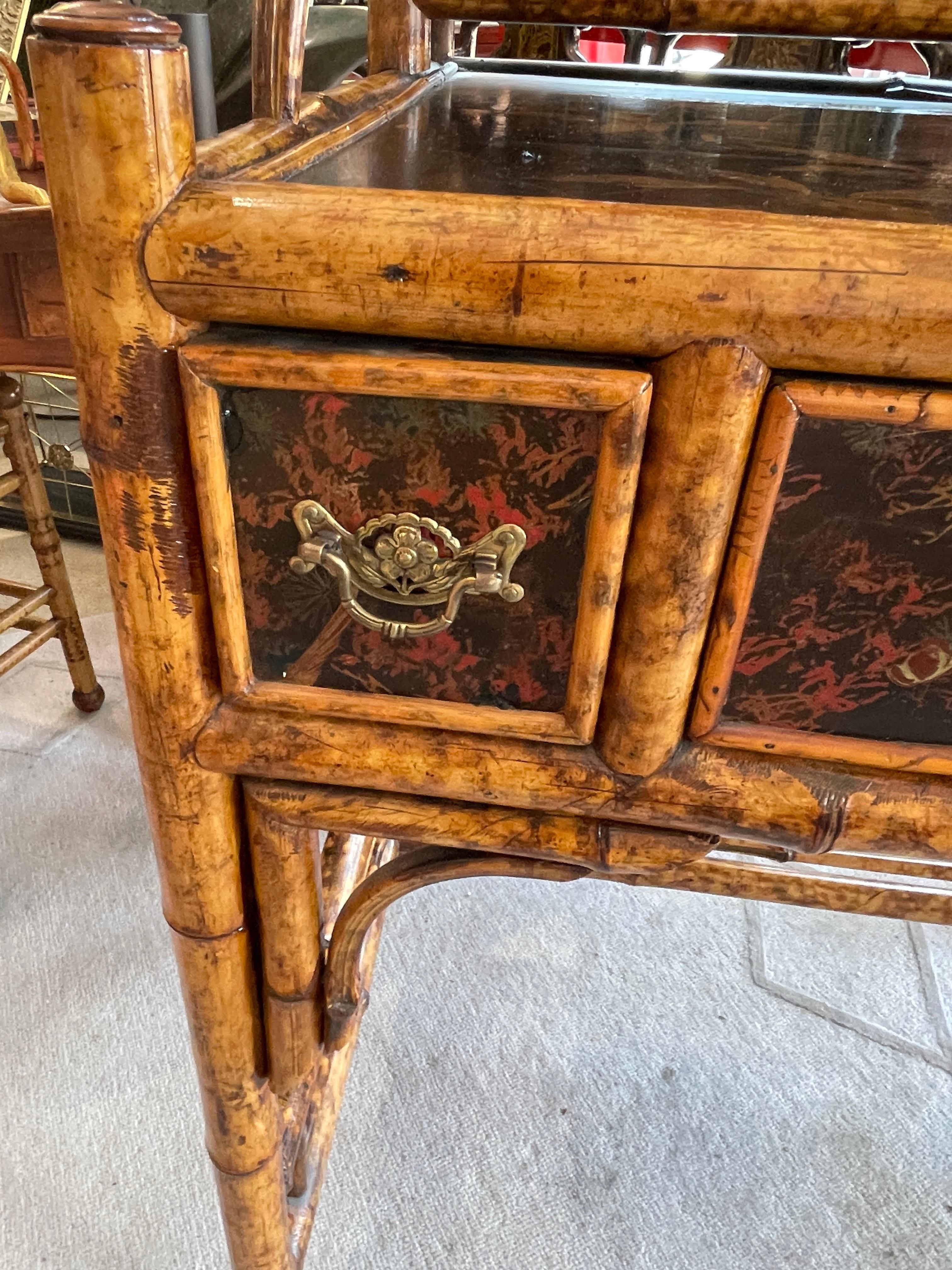 19Th. English Colonial Tortoiseshell Bamboo  & Lacquer Drop-Front Desk 4