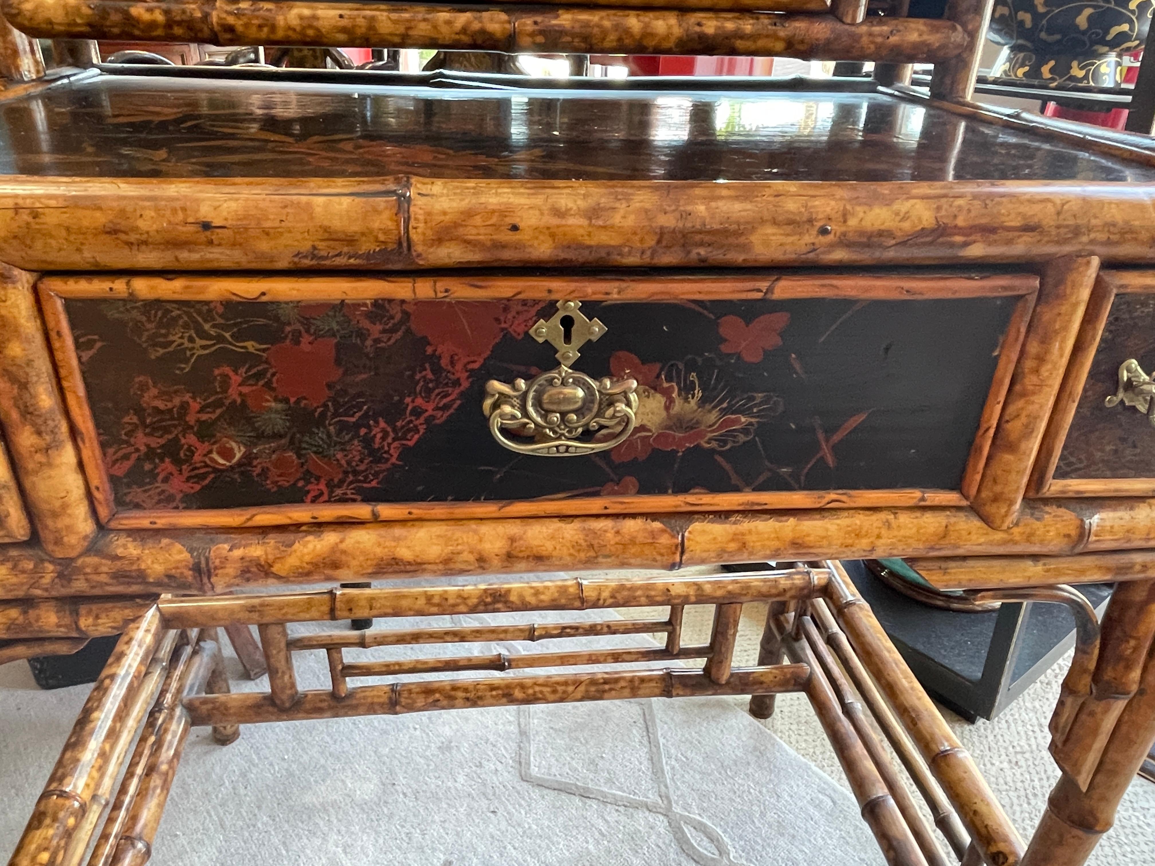 19Th. English Colonial Tortoiseshell Bamboo  & Lacquer Drop-Front Desk 5