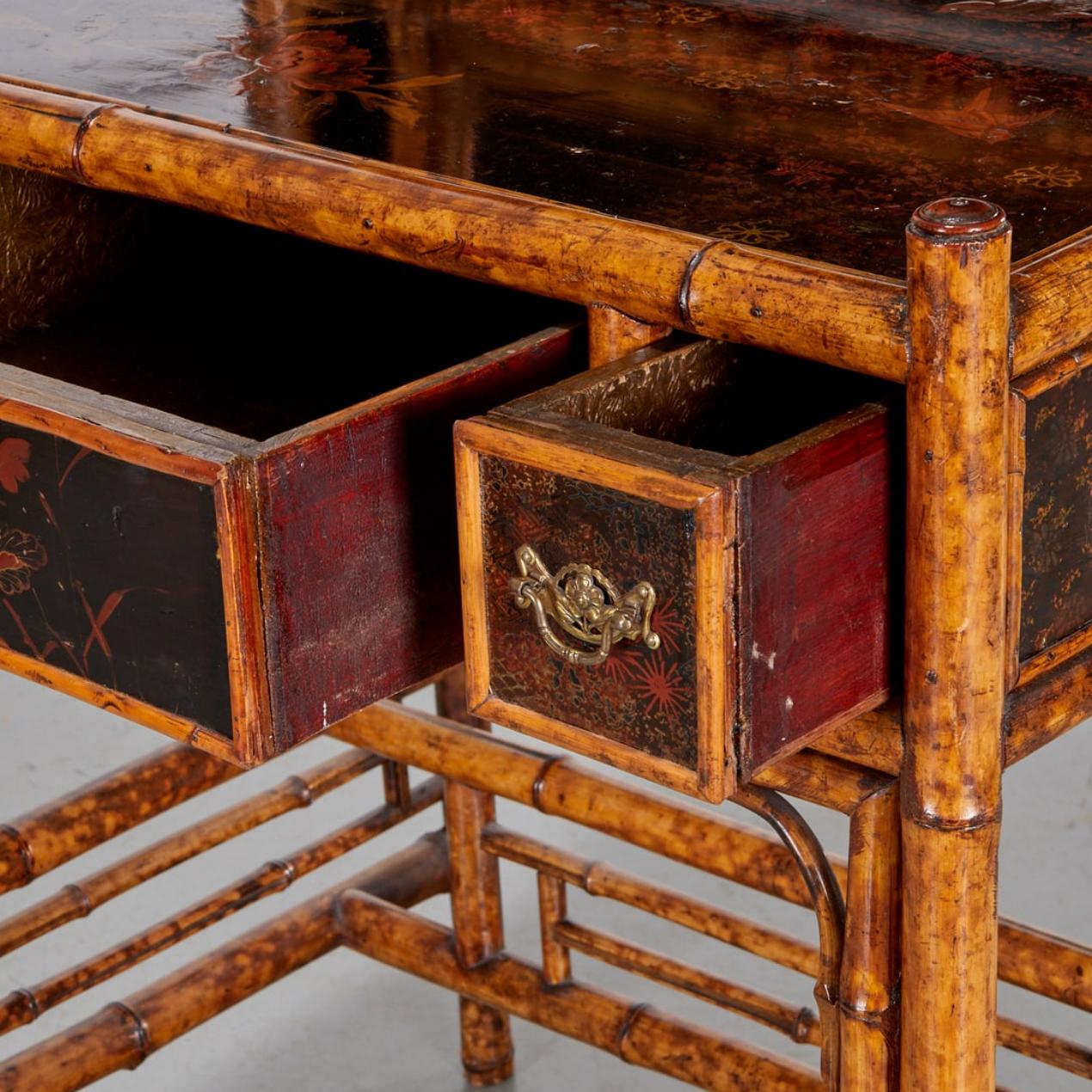 19Th. English Colonial Tortoiseshell Bamboo  & Lacquer Drop-Front Desk 11