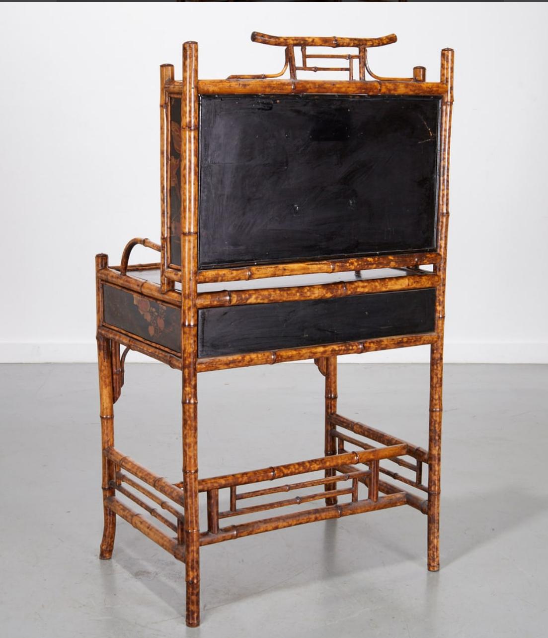 Hand-Crafted 19Th. English Colonial Tortoiseshell Bamboo  & Lacquer Drop-Front Desk