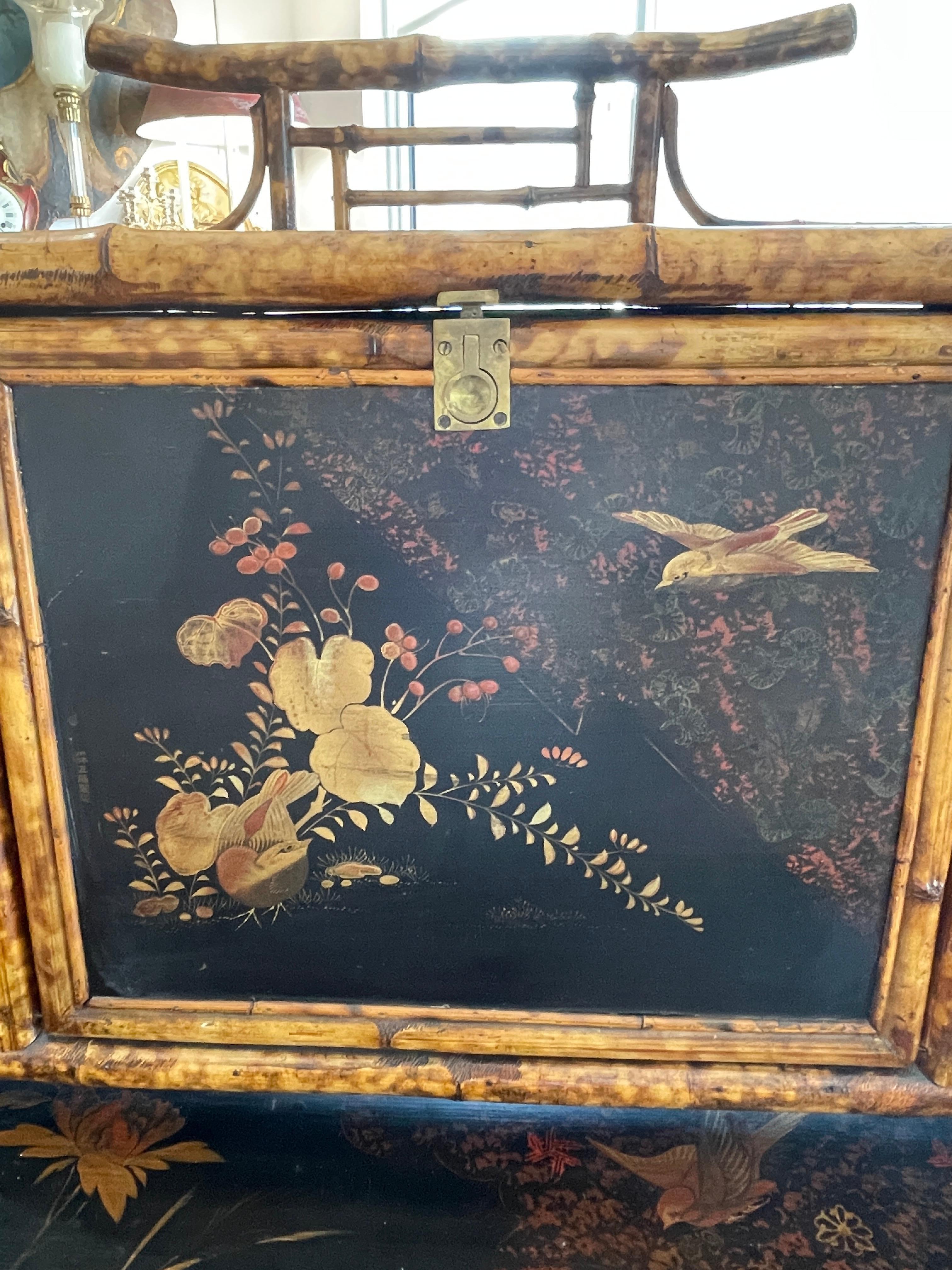 19Th. English Colonial Tortoiseshell Bamboo  & Lacquer Drop-Front Desk 1