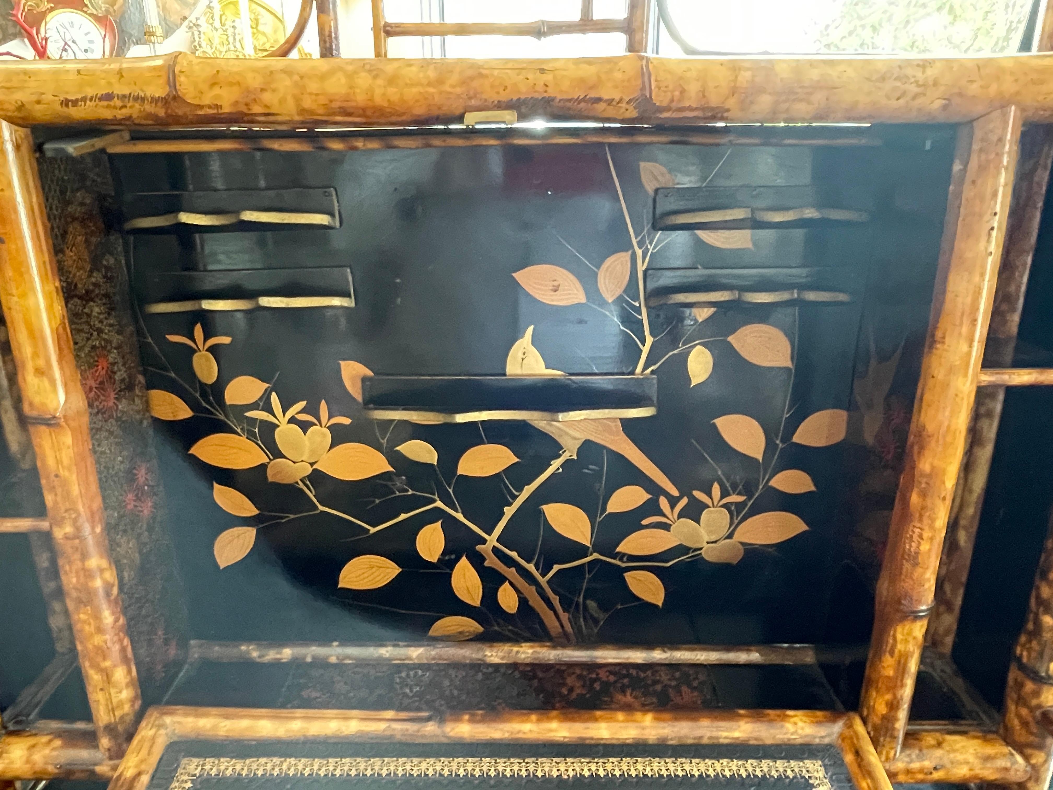 19Th. English Colonial Tortoiseshell Bamboo  & Lacquer Drop-Front Desk 2