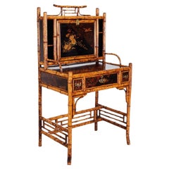 19Th. English Colonial Tortoiseshell Bamboo  & Lacquer Drop-Front Desk