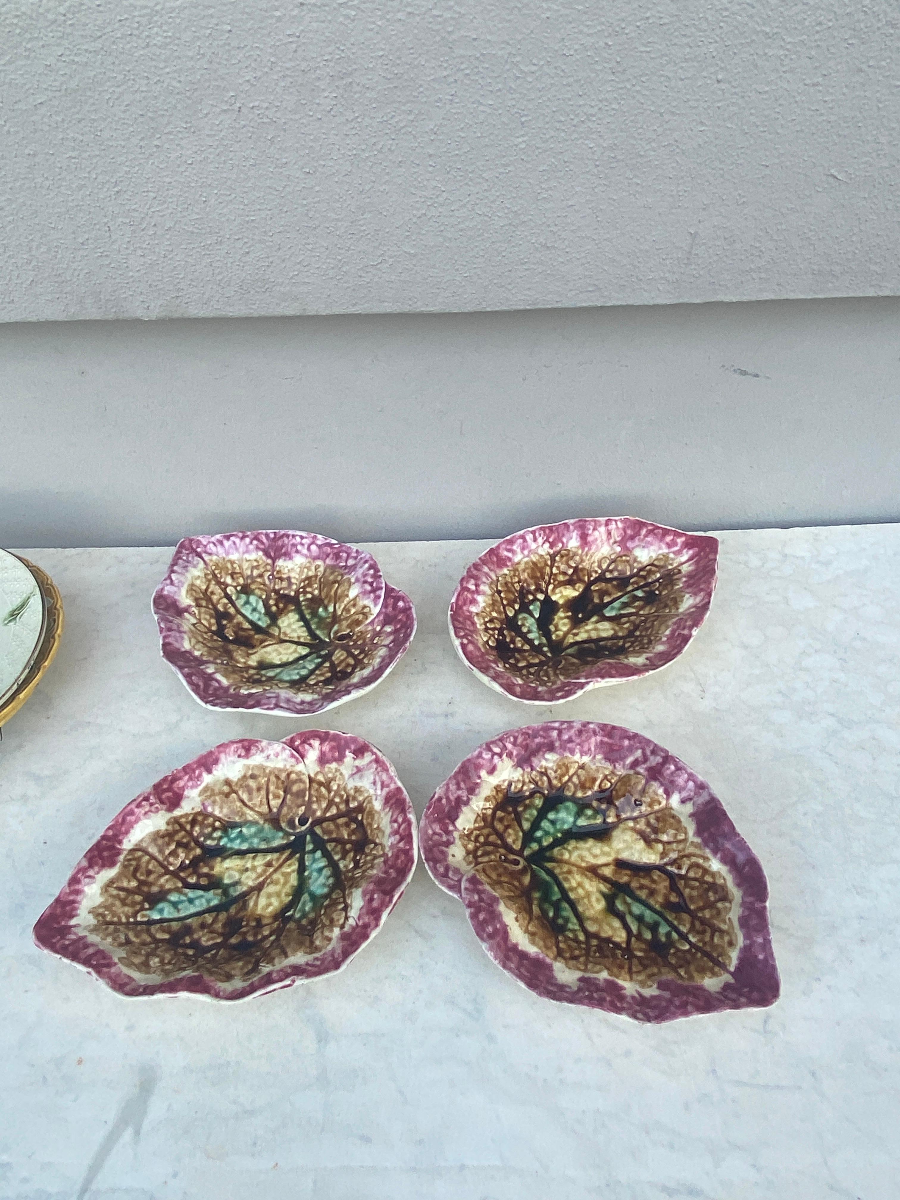 Ceramic 19th English Majolica Begonia Leaf For Sale